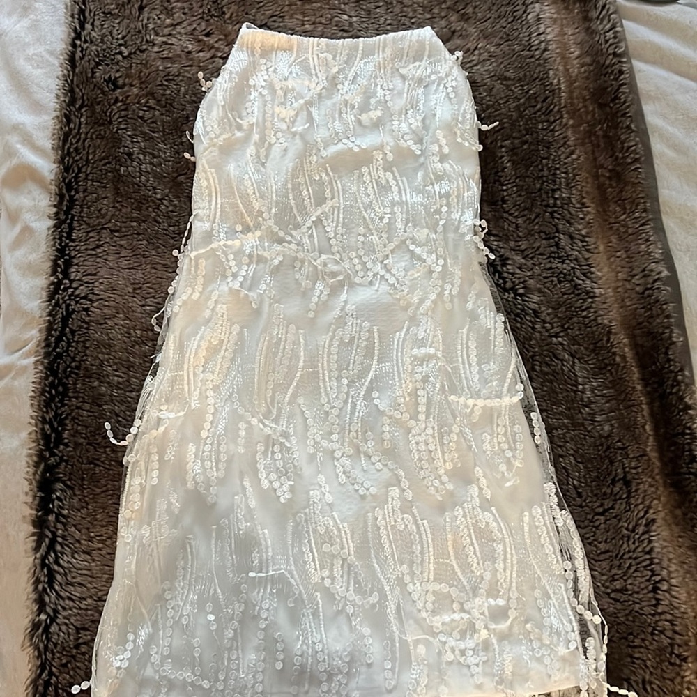 Fringe open back mini dress - perfect for white party or bachelorette